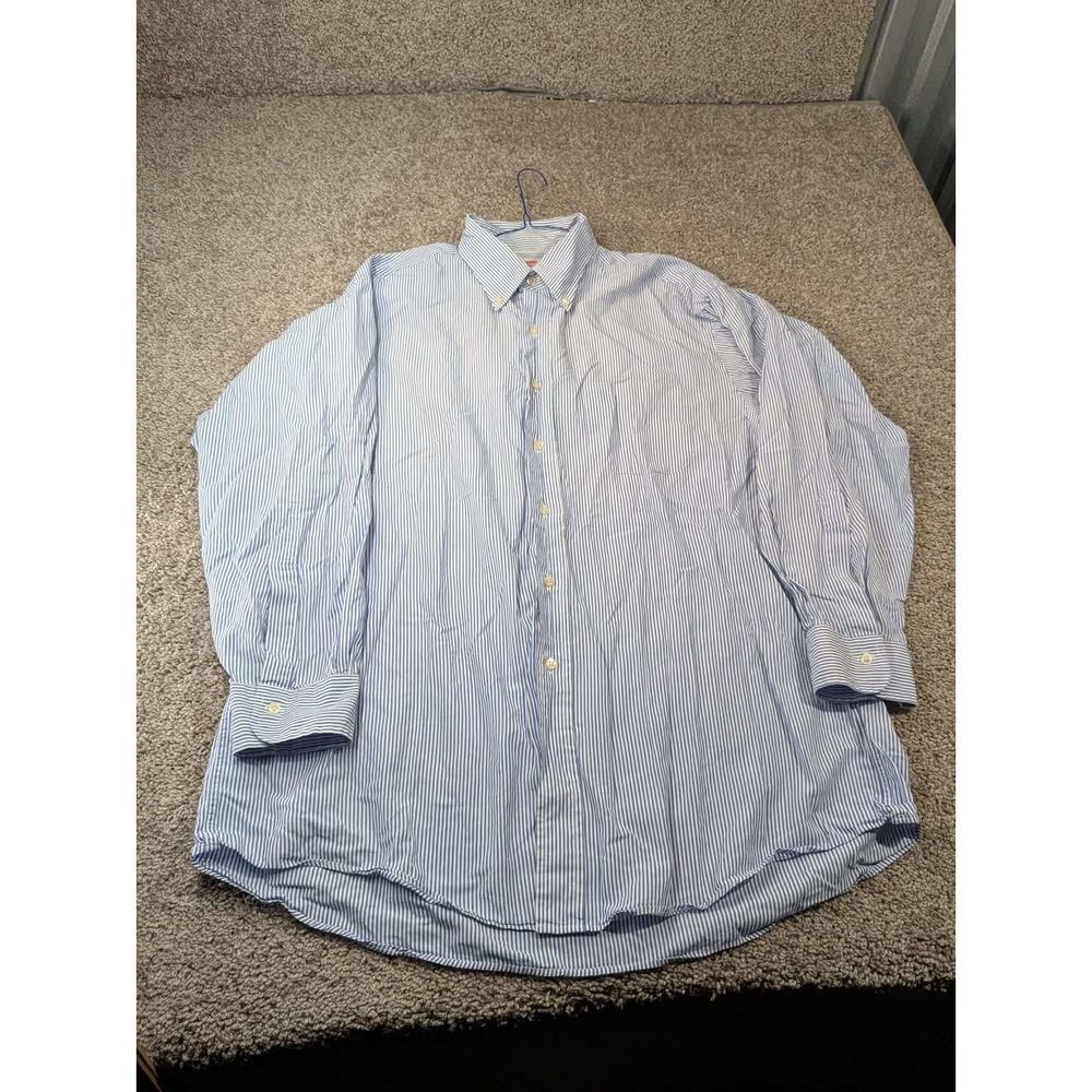 Brooks Brothers Mens Blue White Striped Button Down Shirt 17-3 Cotton